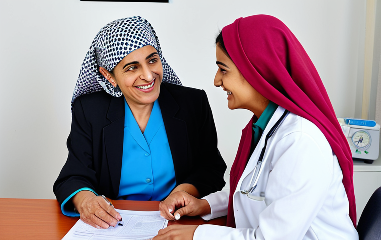 치매 환자 전문 요양병원 - Doctor-Patient Consultation**

"A friendly female doctor in a clean, bright office, fully clothed in...