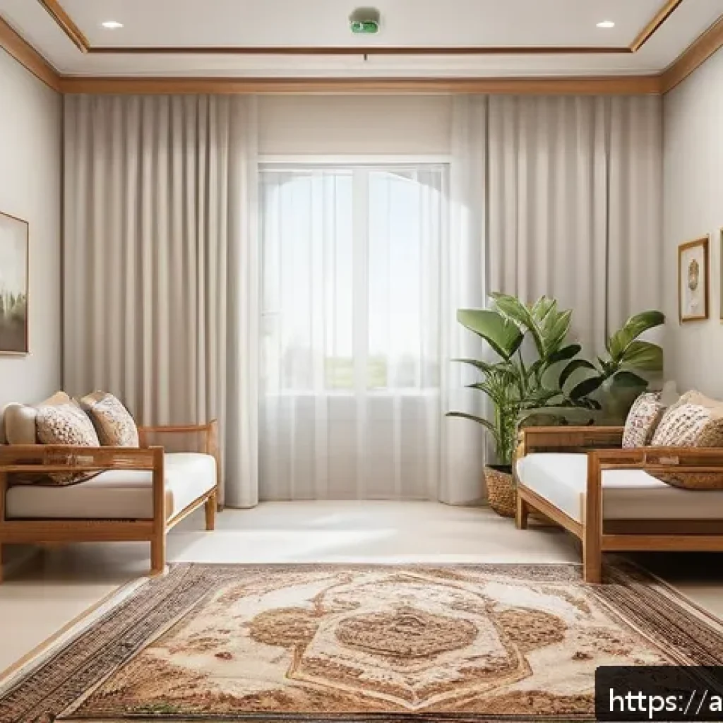 치매 환자 돌봄 시스템 - A cozy, well-lit Arab home interior designed for elderly dementia patients, featuring rounded-edge f...
