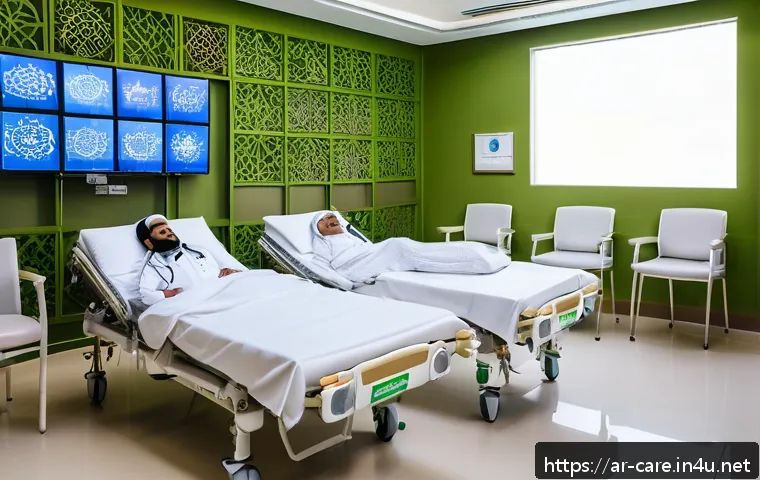 치매 환자 요양병원 서비스 비교 - A modern dementia care hospital room in Saudi Arabia featuring advanced smart monitoring devices and...